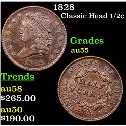 1828 Classic Head half cent 1/2c Grades Choice AU