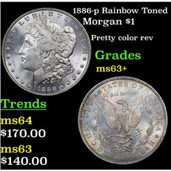 1886-p Rainbow Toned Morgan Dollar $1 Grades Select+ Unc