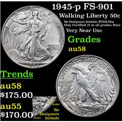 1945-p FS-901 Walking Liberty Half Dollar 50c Grades Choice AU/BU Slider