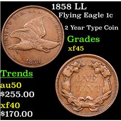 1858 LL Flying Eagle Cent 1c Grades xf+