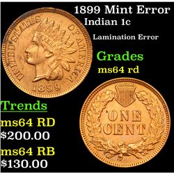 1899 Mint Error Indian Cent 1c Grades Choice Unc RD