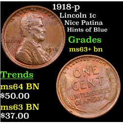 1918-p Lincoln Cent 1c Grades Select+ Unc BN