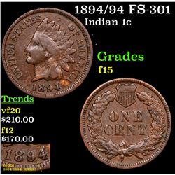 1894/94 FS-301 Indian Cent 1c Grades f+