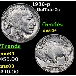 1936-p Buffalo Nickel 5c Grades Select+ Unc