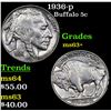 Image 1 : 1936-p Buffalo Nickel 5c Grades Select+ Unc