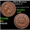 Image 1 : 1864 Bronze Indian Cent 1c Grades vg+