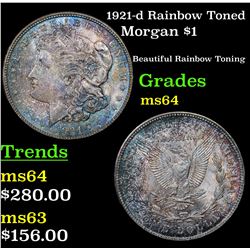 1921-d Rainbow Toned Morgan Dollar $1 Grades Choice Unc