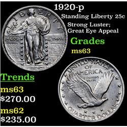 1920-p Standing Liberty Quarter 25c Grades Select Unc