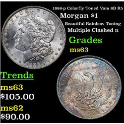 1886-p Colorfly Toned Vam 6B R5 Morgan Dollar $1 Grades Select Unc