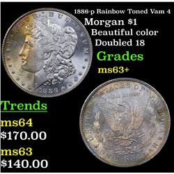 1886-p Rainbow Toned Vam 4 Morgan Dollar $1 Grades Select+ Unc