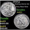 Image 1 : 1943-p Walking Liberty Half Dollar 50c Grades Choice+ Unc