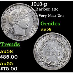 1913-p Barber Dime 10c Grades Choice AU/BU Slider