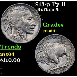 1913-p Ty II Buffalo Nickel 5c Grades Choice Unc