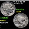 Image 1 : 1913-p Ty II Buffalo Nickel 5c Grades Choice Unc