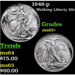 1946-p Walking Liberty Half Dollar 50c Grades Select+ Unc