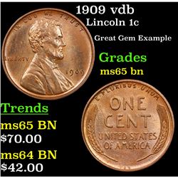 1909 vdb Lincoln Cent 1c Grades GEM Unc BN