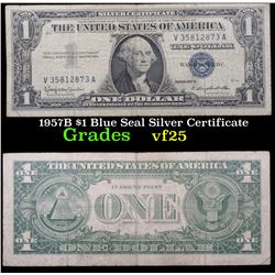 1957B $1 Blue Seal Silver Certificate Grades vf+