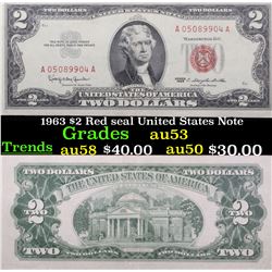 1963 $2 Red seal United States Note Grades xf