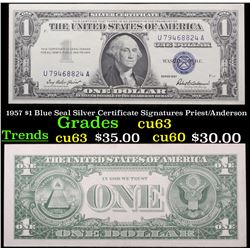 1957 $1 Blue Seal Silver Certificate Signatures Priest/Anderson Grades Select CU