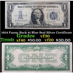 1934 Funny Back $1 Blue Seal Silver Certificate Grades vf++