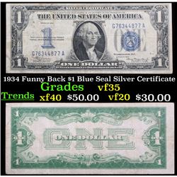 1934 Funny Back $1 Blue Seal Silver Certificate Grades vf++