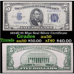 1953D $5 Blue Seal Silver Certificate Grades xf+