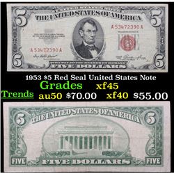 1953 $5 Red Seal United States Note Grades xf+