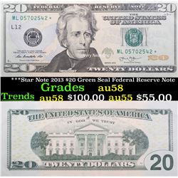 ***Star Note 2013 $20 Green Seal Federal Reserve Note Grades Choice AU/BU Slider