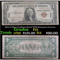 1935A $1 Silver Certificate Hawaii, Signatures of Julian & Morgenthau Grades vf