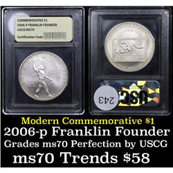 2006-p Ben Franklin Founding Father Modern Commem Dollar $1 Graded ms70, Perfection By USCG