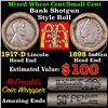 Image 1 : Mixed small cents 1c orig shotgun roll, 1917-d Wheat Cent, 1895 Indian Cent other end,McDnalds Wrapp