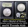 Image 1 : 2011-s Medal of Honor Modern Commem Dollar $1 Graded ms70, Perfection By USCG