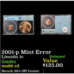 2001-p Mint Error Lincoln Cent 1c Grades GEM+ Unc RD