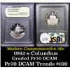 Image 1 : Proof 1992-S Columbus Modern Commem Half Dollar 50c Graded GEM++ Proof Deep Cameo By USCG