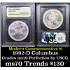 Image 1 : 1992-d Columbus Modern Commem Dollar $1 Graded ms70, Perfection By USCG