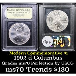 1992-d Columbus Modern Commem Dollar $1 Graded ms70, Perfection By USCG