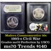 Image 1 : 1995-s Civil War Modern Commem Half Dollar 50c Graded ms70, Perfection By USCG