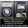 Image 1 : Proof 1990-P Eisenhower Modern Commem Dollar $1 Graded GEM++ Proof Deep Cameo By USCG