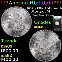 ANACS 1884-cc GSA Holder Vam 5 Morgan Dollar $1 Graded ms63 By ANACS