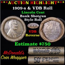 Lincoln Wheat cent 1c orig roll, 1909-s end, VDB other end Grades