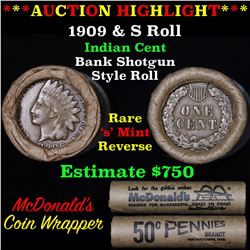 Lincoln Wheat cent 1c orig roll, 1909 end S other end Grades