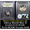 Image 1 : Proof ***Auction Highlight*** 1991-1995-P WWII Modern Commem Half Dollar 50c Graded GEM++ Proof Deep