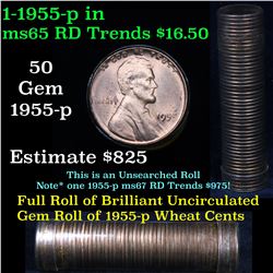 ***Auction Highlight*** Uncirculated Lincoln 1c roll, 1955-p 50 pcs Grades (fc)