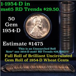 ***Auction Highlight*** Uncirculated Lincoln 1c roll 1954-d 50 pcs Grades (fc)