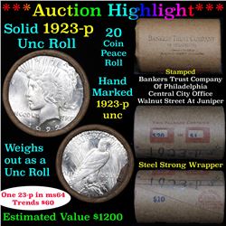 ***Auction Highlight*** 1923-p Uncirculated Peace Dollar Shotgun Roll (fc)