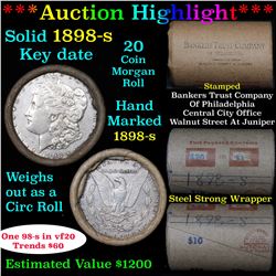 ***Auction Highlight*** Full solid Key date 1898-s Morgan silver dollar roll, 20 coins (fc)