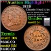 Image 1 : ***Auction Highlight*** 1828 Classic Head half cent 1/2c Graded Select Unc BN By USCG (fc)