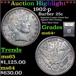 ***Auction Highlight*** 1902-p Barber Quarter 25c Graded Choice+ Unc BY USCG (fc)