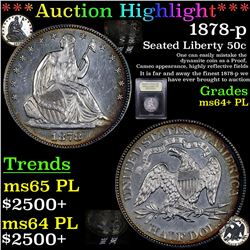 ***Auction Highlight*** 1878-p Seated Half Dollar 50c Graded Choice Unc+ PL By USCG (fc)