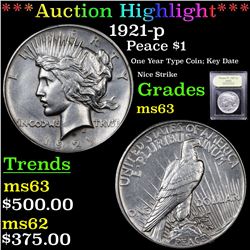 ***Auction Highlight*** 1921-p Peace Dollar $1 Graded Select Unc By USCG (fc)
